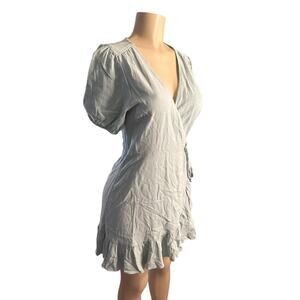 Women M Farrow Wrap Dress Mint Green Short Slv Sundress Linen Blend Ruffle